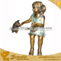 Bronze enfants girl playing her dog statue for home decoration BFSN-B073A